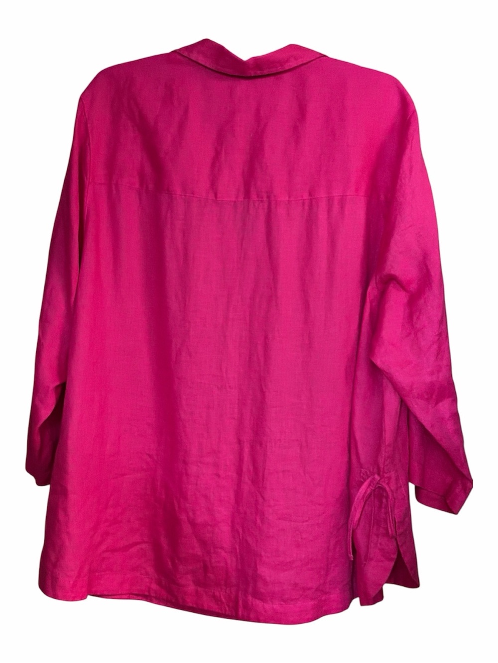 NWOT Isaac Mizrahi 100% Linen V-Neck Tunic Blouse Hot Pink Side Tie Top - Picture 3 of 8